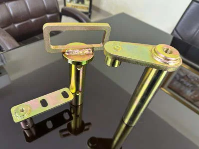 Yellow zinc-plated pins with locking handles and brackets